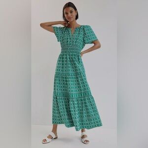 Anthropologie Teal Patterned Maxi Dress